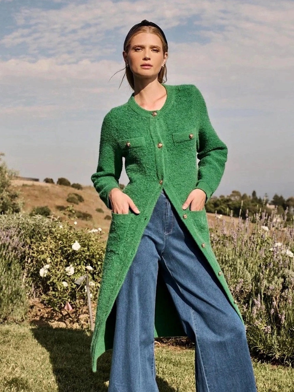 SugarLips Sanford Button Down Midi Cardigan Green XS